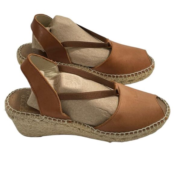 Andre Assous Dainty Womens Leather‎ Slingback Espadrille Wedge Sandal Sz 6 Shoes - Picture 1 of 10